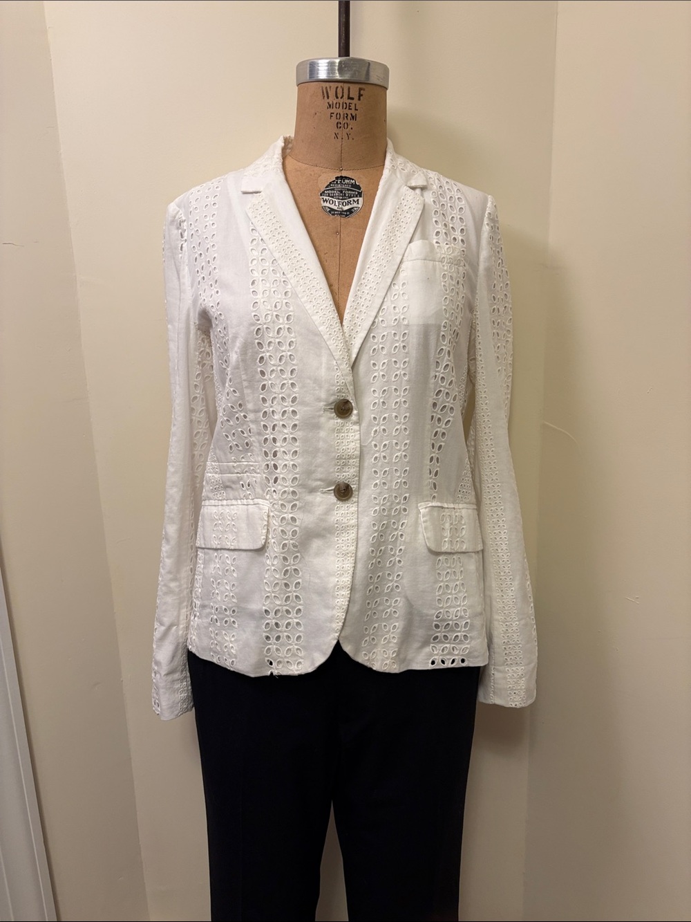 J. Crew White Eyelet Cotton Blazer